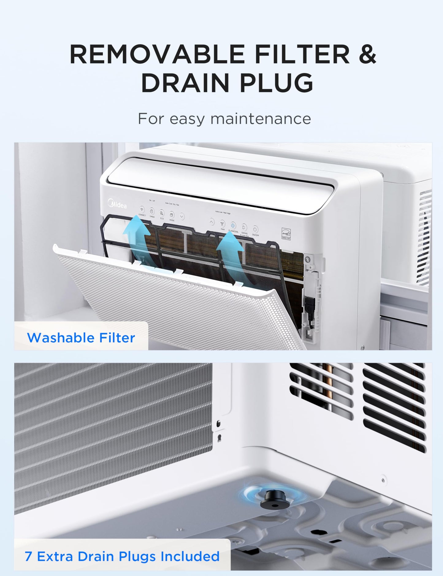 Midea 8,000 BTU U Shaped Window Air Conditioner, Cools up to 350 Sq Ft