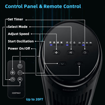 40 Inch Tower Fan with Remote 75˚ Oscillating Fan with 3 Wind Modes and 4 Wind Speeds