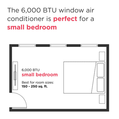 6,000 BTU Window Air Conditioner with Remote Control, Cools Up to 250 Sq. Ft., Quiet Operation, Eco Mode