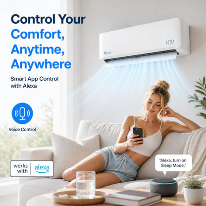 LETO Mini Split Air Conditioner, Heat Pump, White, 24000 BTU