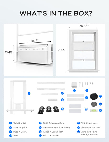 Midea 8,000 BTU U Shaped Window Air Conditioner, Cools up to 350 Sq Ft