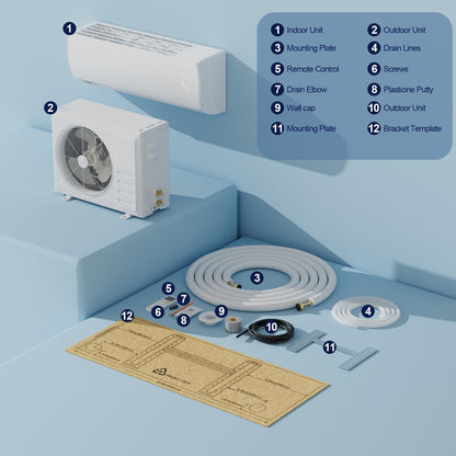 9000 BTU Mini Split AC/Heating System,19 SEER2 110/120V Energy Efficient Ductless Inverter System,Cools Up