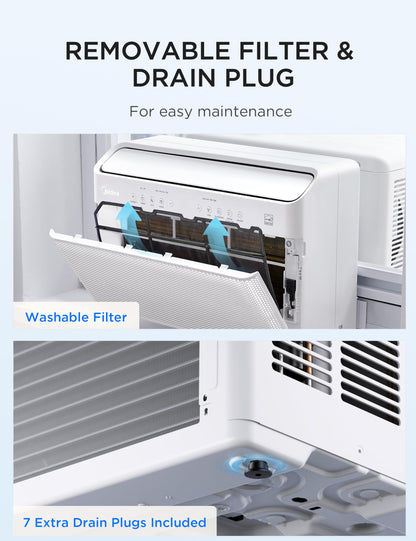 Midea 8,000 BTU U Shaped Window Air Conditioner, Cools up to 350 Sq Ft