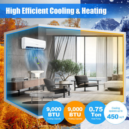 9000 BTU 17 SEER2 208-230V Ductless Mini Split Air Conditioner and Heater