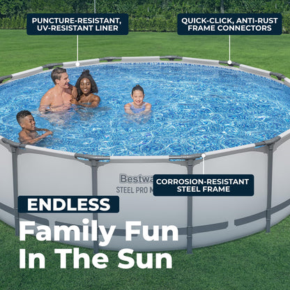 Steel Pro MAX 20 Foot x 52 Inch Round Above Ground Swimming Pool Set Outdoor Metal Frame Family Pool with Filter Pump